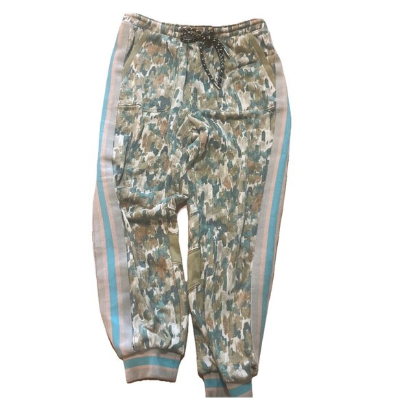 Daily Practice Anthropologie womens Small Jogger Sweatpants Teal Green Tan Camou - Picture 1 of 13